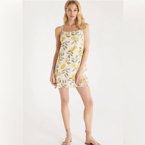 Z SUPPLY Raelyn Citrus Mini Dress Yellow Lemon Print Linen Women's Size Large
